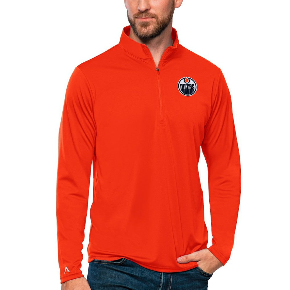 Edmonton Oilers Antigua Tribute Quarter-Zip Pullover Top - Orange - NHL