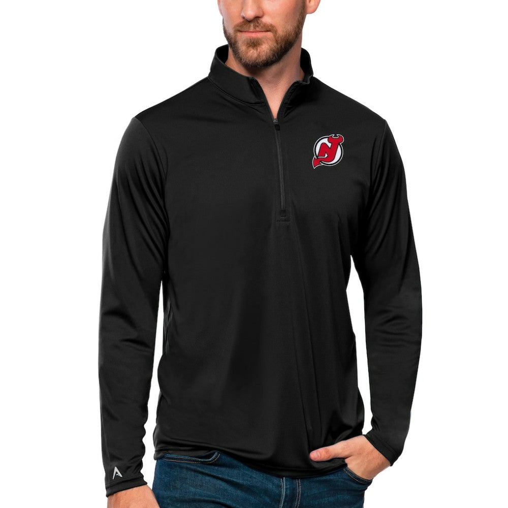 New Jersey Devils Antigua Tribute Quarter-Zip Pullover Top - Black - NHL