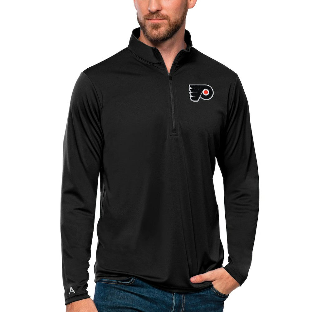 Philadelphia Flyers Antigua Tribute Quarter-Zip Pullover Top - Black - NHL