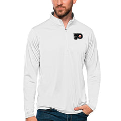 Philadelphia Flyers Antigua Tribute Quarter-Zip Pullover Top - White - NHL