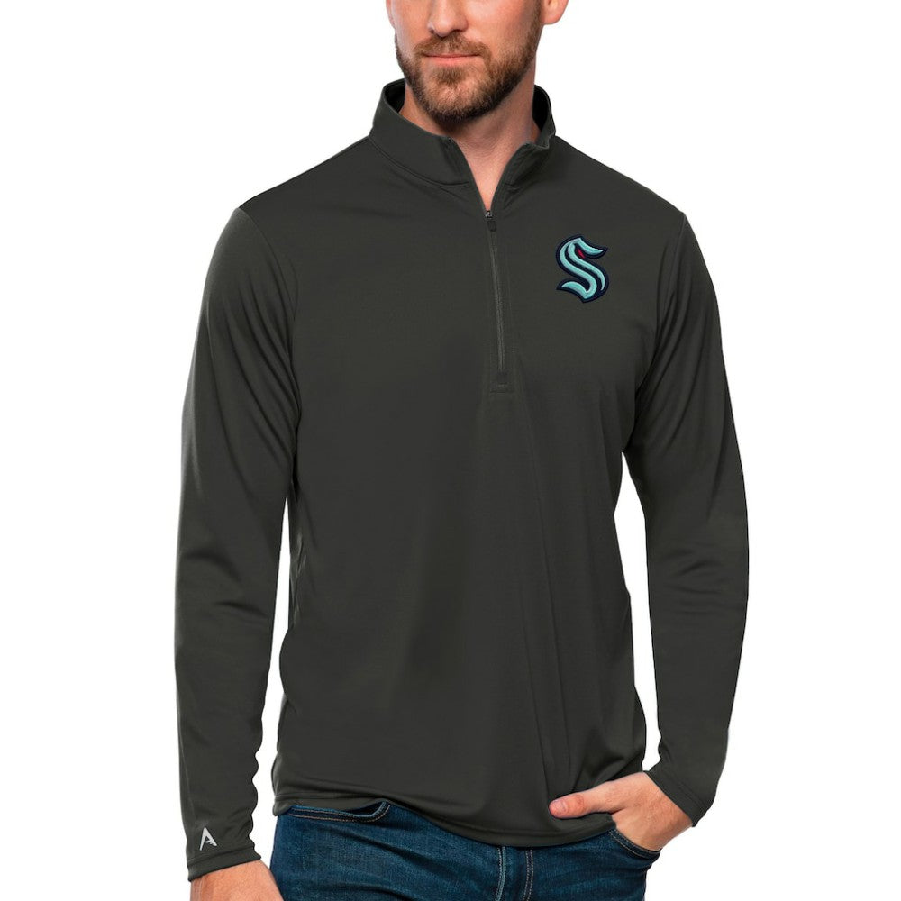 Seattle Kraken Antigua Tribute Quarter-Zip Pullover Top - Charcoal - NHL