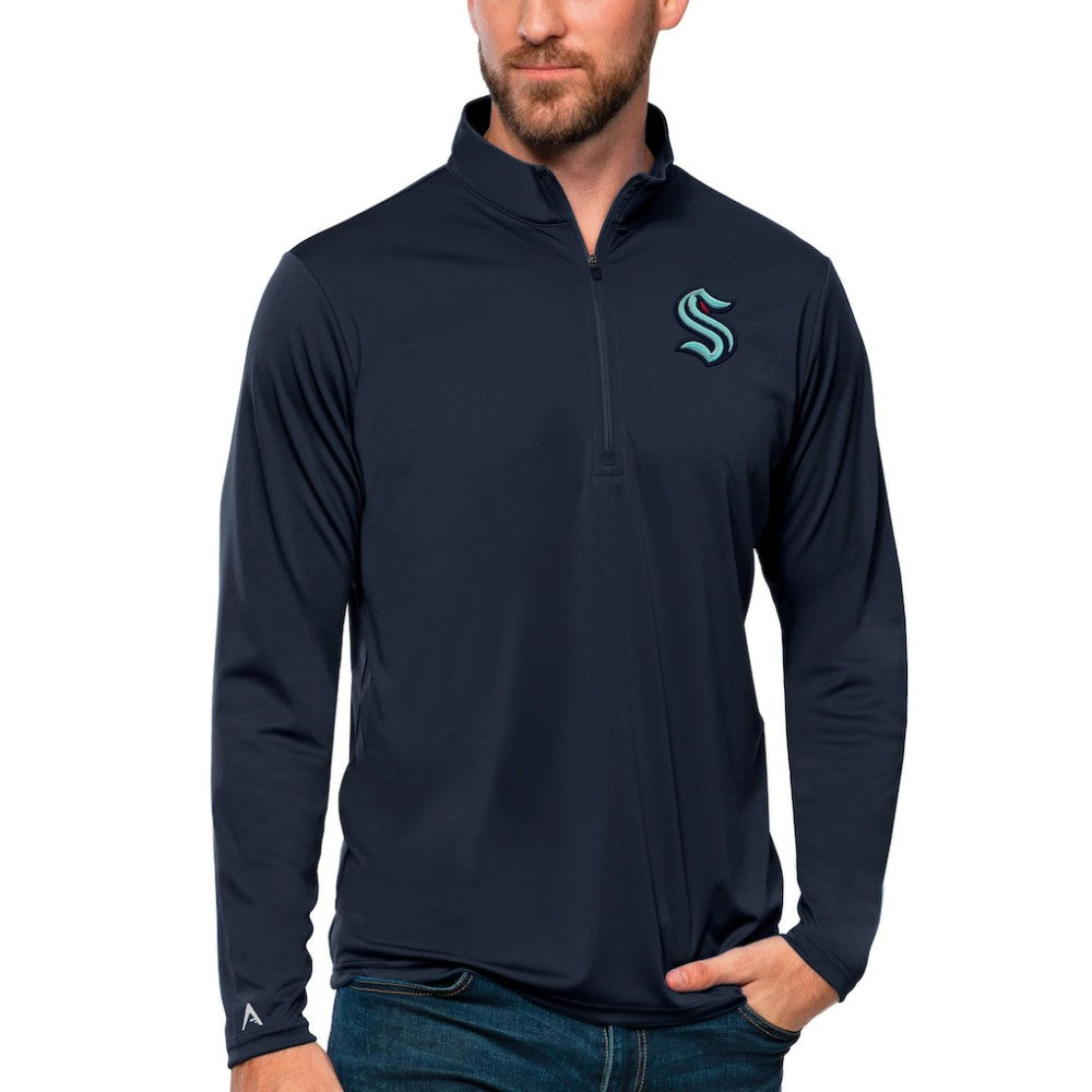 Seattle Kraken Antigua Tribute Quarter-Zip Pullover Top - Deep Sea Blue - NHL