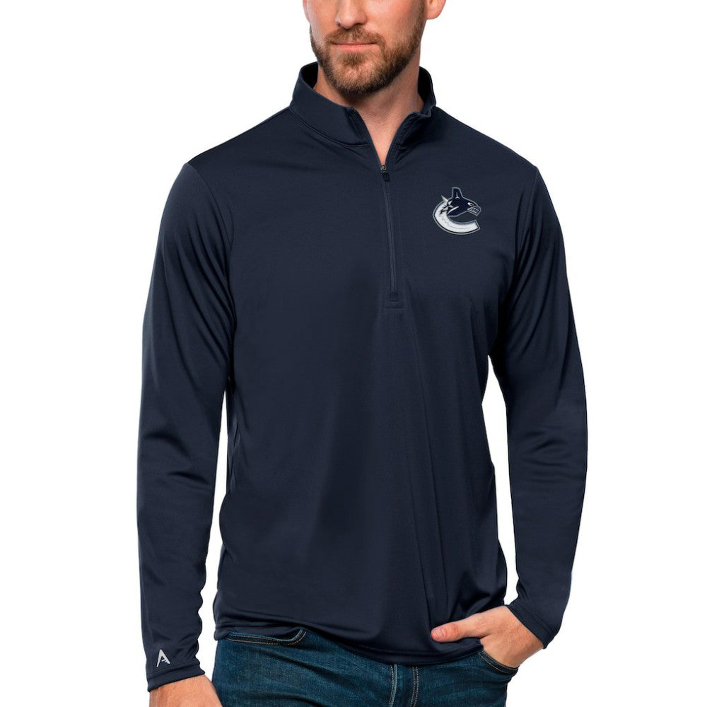 Vancouver Canucks Antigua Tribute Quarter-Zip Pullover Top - Navy - NHL