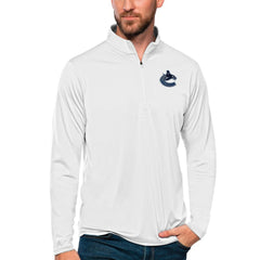 Vancouver Canucks Antigua Tribute Quarter-Zip Pullover Top - White - NHL