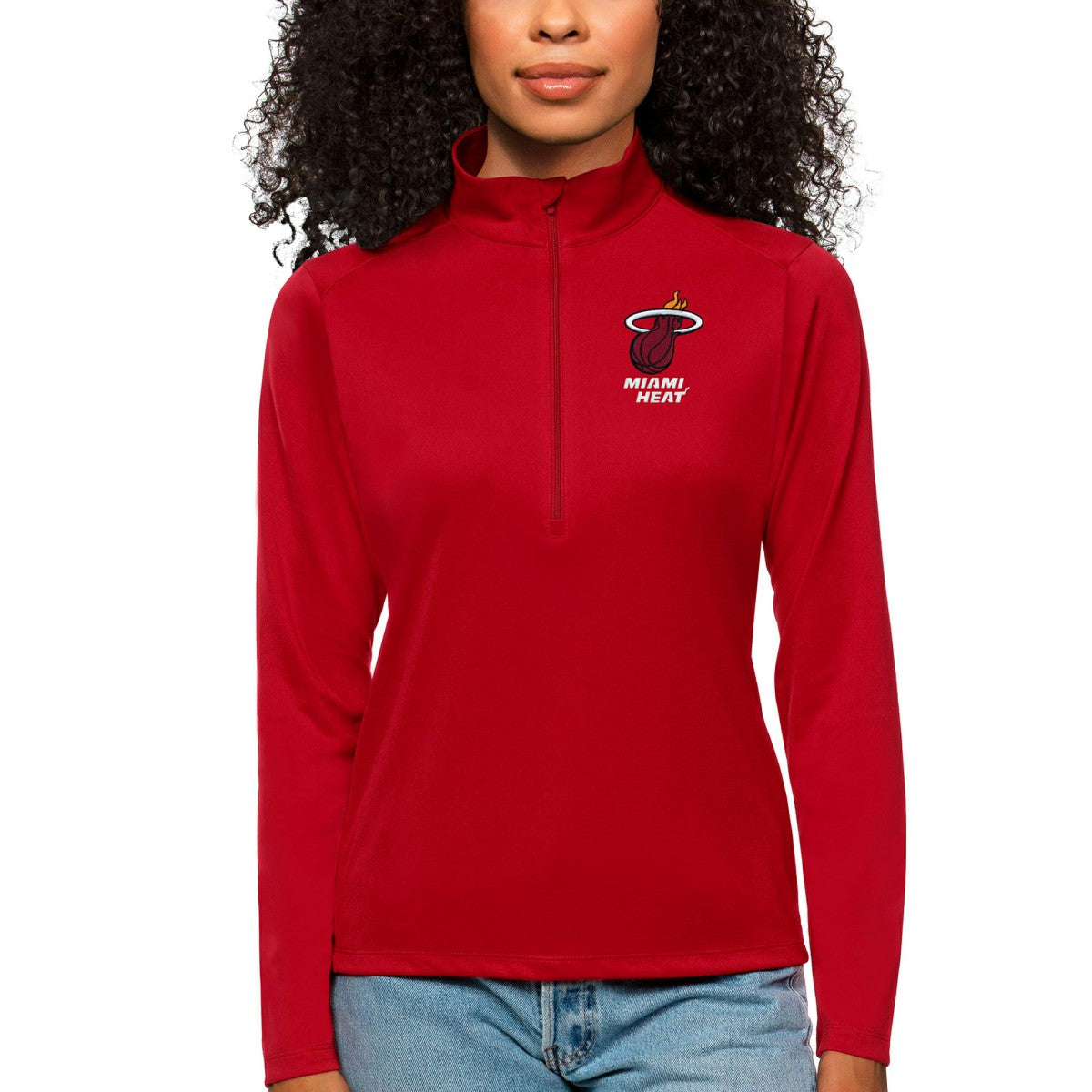 Miami Heat Antigua Women's Tribute Half-Zip Top Cardinal - NBA