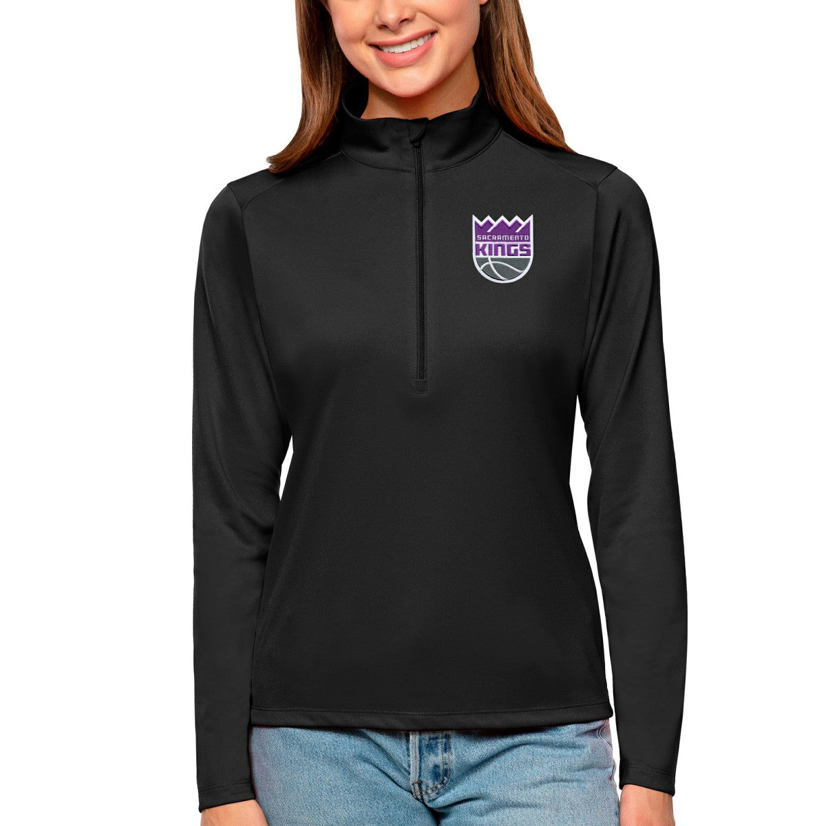 Sacramento Kings Antigua Women's Tribute Half-Zip Top Black - NBA