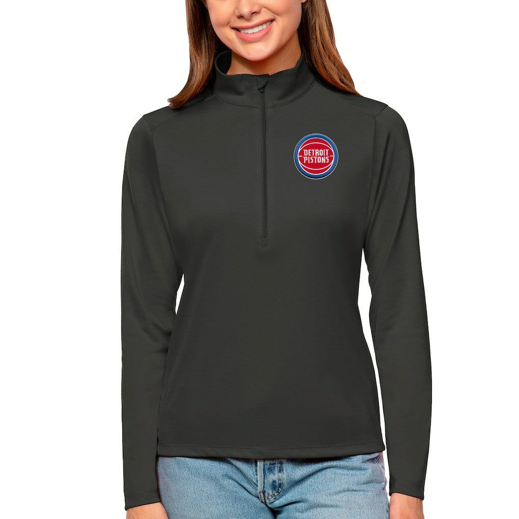 Detroit Pistons Antigua Women's Tribute Half-Zip Top Charcoal - NBA