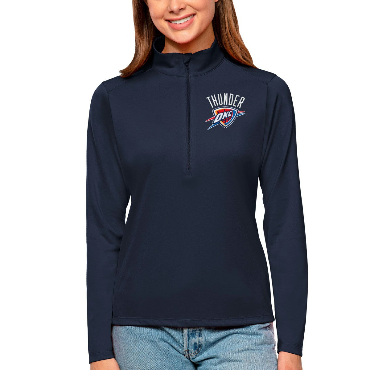 Oklahoma City Thunder Antigua Women's Tribute Half-Zip Top Navy - NBA