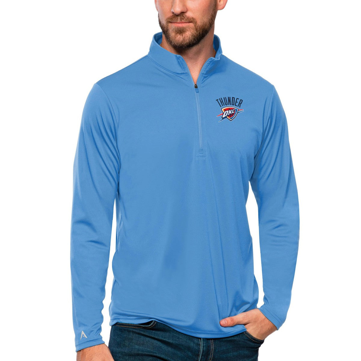 Oklahoma City Thunder Antigua Tribute Quarter-Zip Pullover Top Blue - NBA