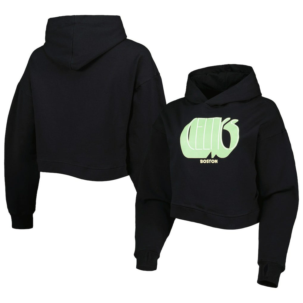Boston Celtics Lusso Women's Layla World Tour Cropped Pullover Hoodie Black - NBA