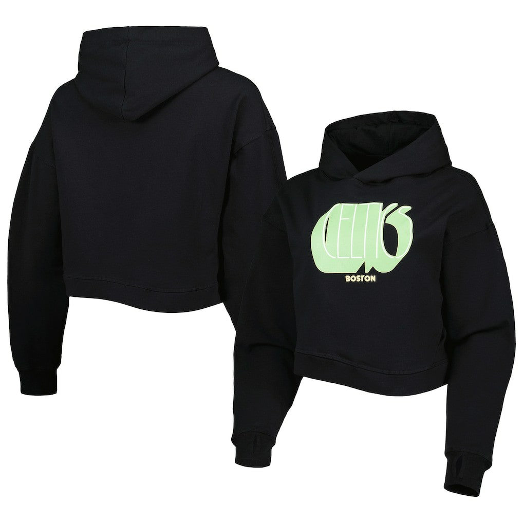 Boston Celtics Lusso Women's Layla World Tour Cropped Pullover Hoodie Black - NBA