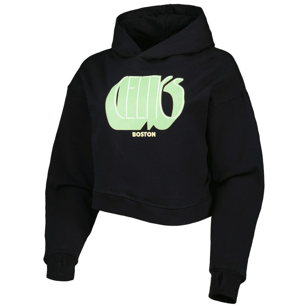 Boston Celtics Lusso Women's Layla World Tour Cropped Pullover Hoodie Black - NBA
