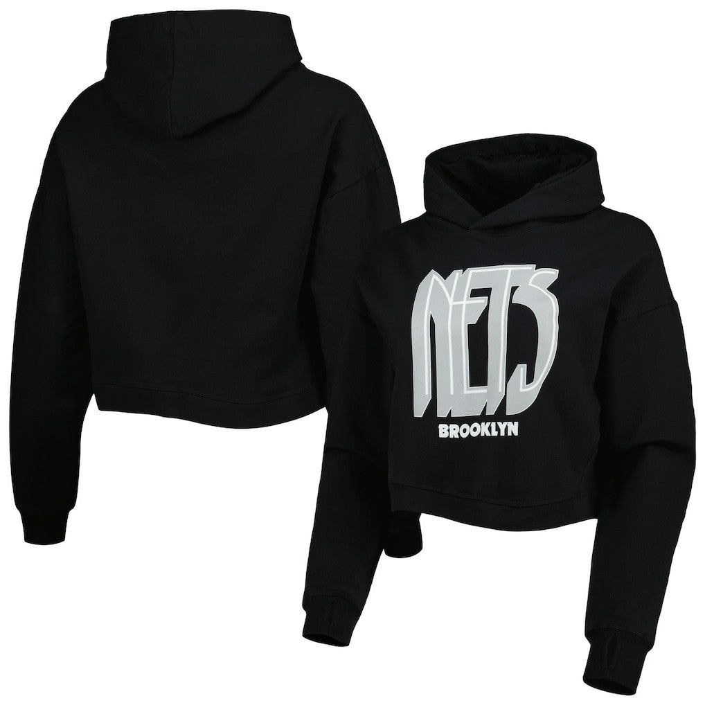 Brooklyn Nets Lusso Women's Layla World Tour Cropped Pullover Hoodie Black - NBA