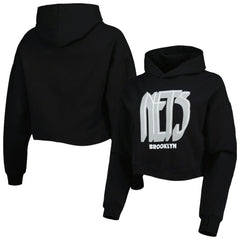 Brooklyn Nets Lusso Women's Layla World Tour Cropped Pullover Hoodie Black - NBA