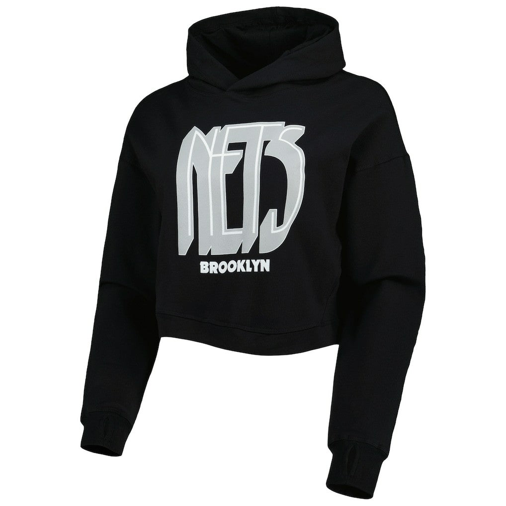 Brooklyn Nets Lusso Women's Layla World Tour Cropped Pullover Hoodie Black - NBA