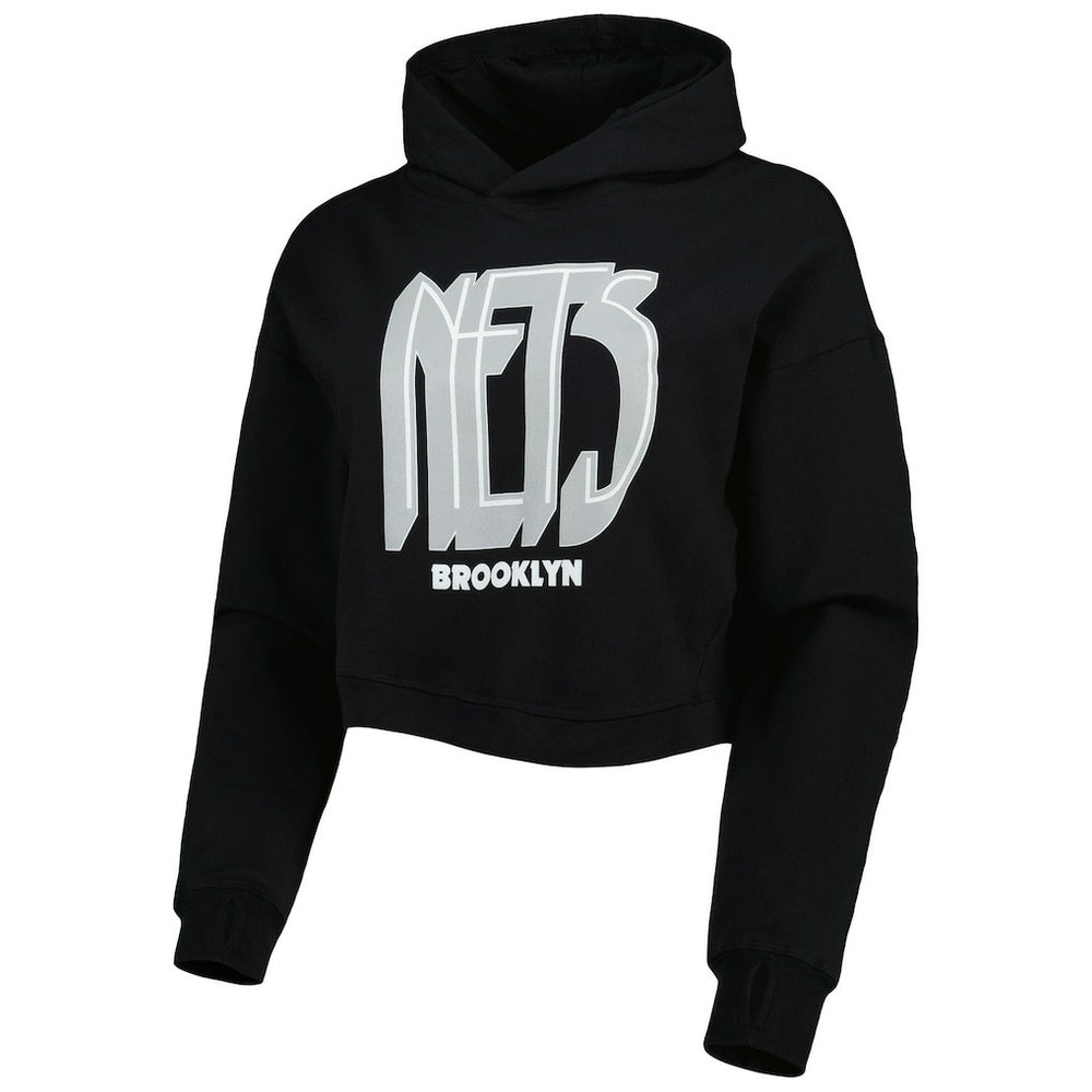 Brooklyn Nets Lusso Women's Layla World Tour Cropped Pullover Hoodie Black - NBA