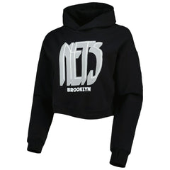 Brooklyn Nets Lusso Women's Layla World Tour Cropped Pullover Hoodie Black - NBA