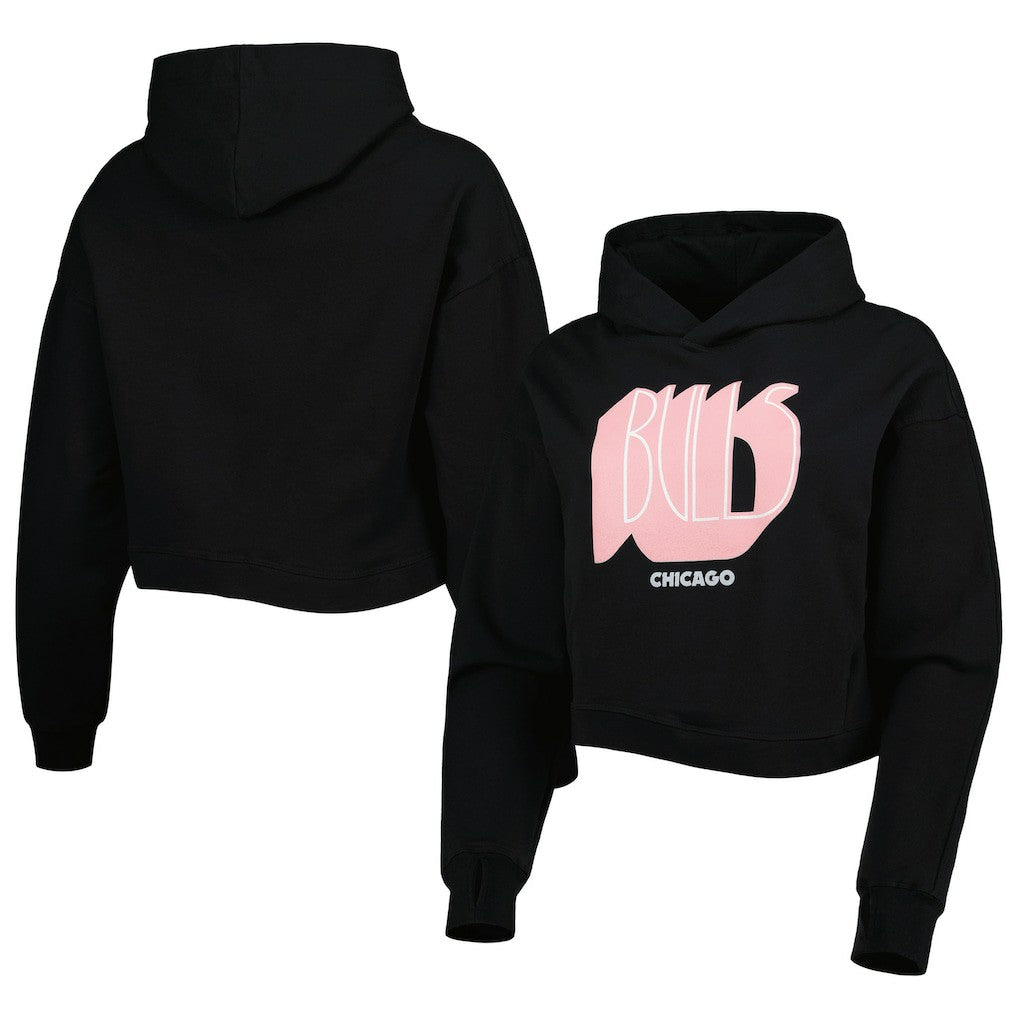 Chicago Bulls Lusso Women's Layla World Tour Cropped Pullover Hoodie Black - NBA