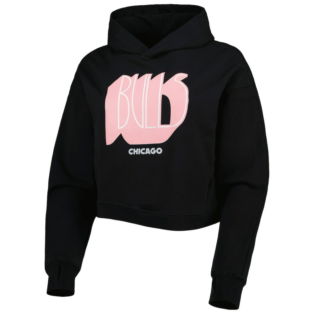 Chicago Bulls Lusso Women's Layla World Tour Cropped Pullover Hoodie Black - NBA