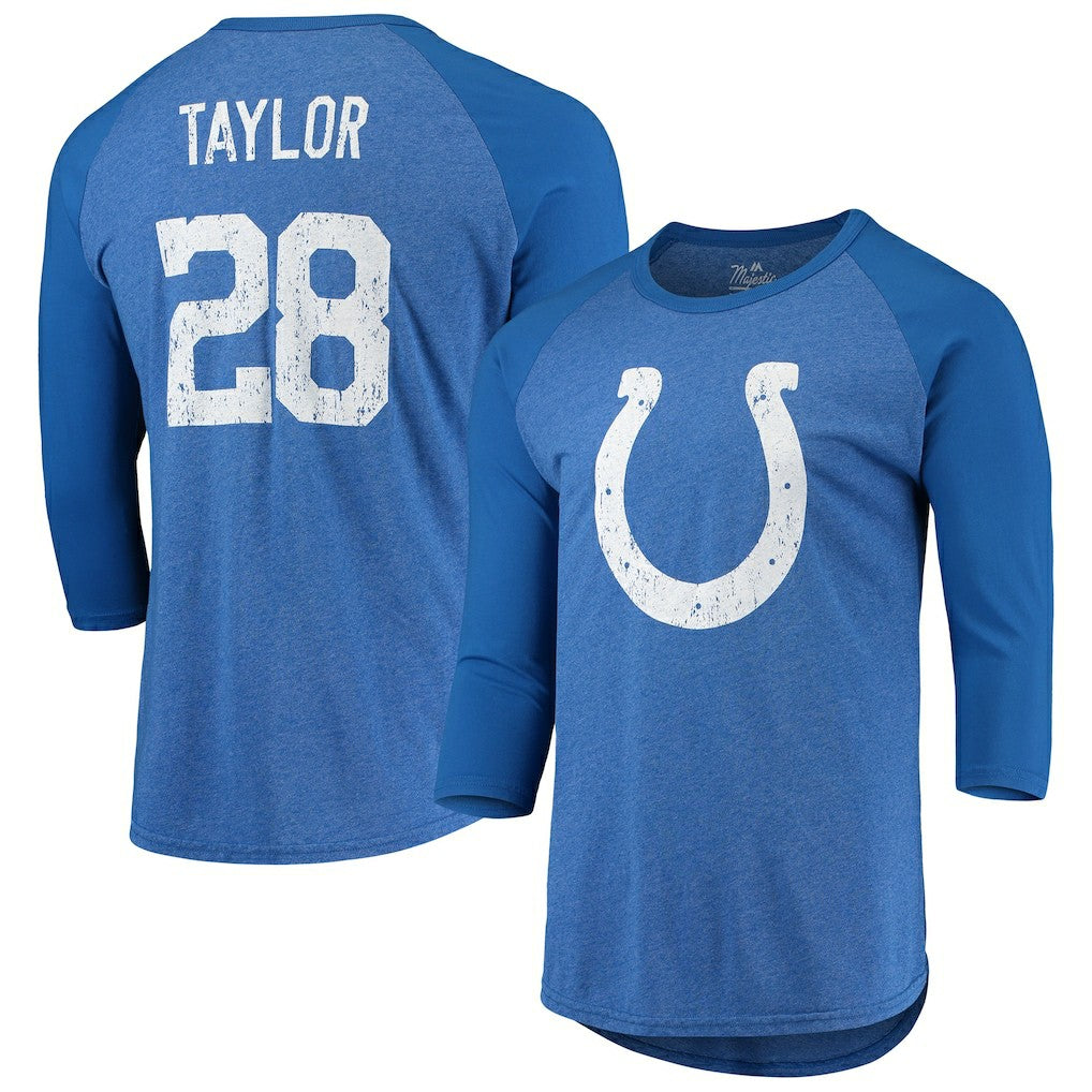 Jonathan Taylor Indianapolis Colts Majestic Threads Name & Number Team Colorway Tri-Blend 3/4 Raglan Sleeve Player T-Shirt Royal | NFL
