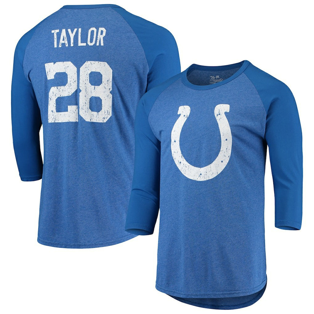 Jonathan Taylor Indianapolis Colts Majestic Threads Name & Number Team Colorway Tri-Blend 3/4 Raglan Sleeve Player T-Shirt Royal | NFL