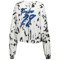 Jonathan Taylor Indianapolis Colts Majestic Threads Women's Off-Shoulder Tie-Dye Name & Number Cropped Long Sleeve V-Neck T-Shirt White | NFL