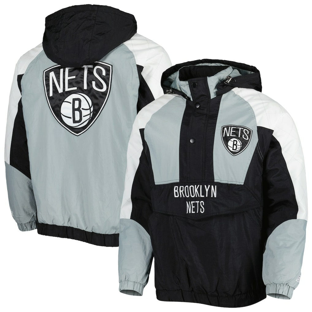 Brooklyn Nets Starter Body Check Raglan Hoodie Half-Zip Jacket Black - NBA