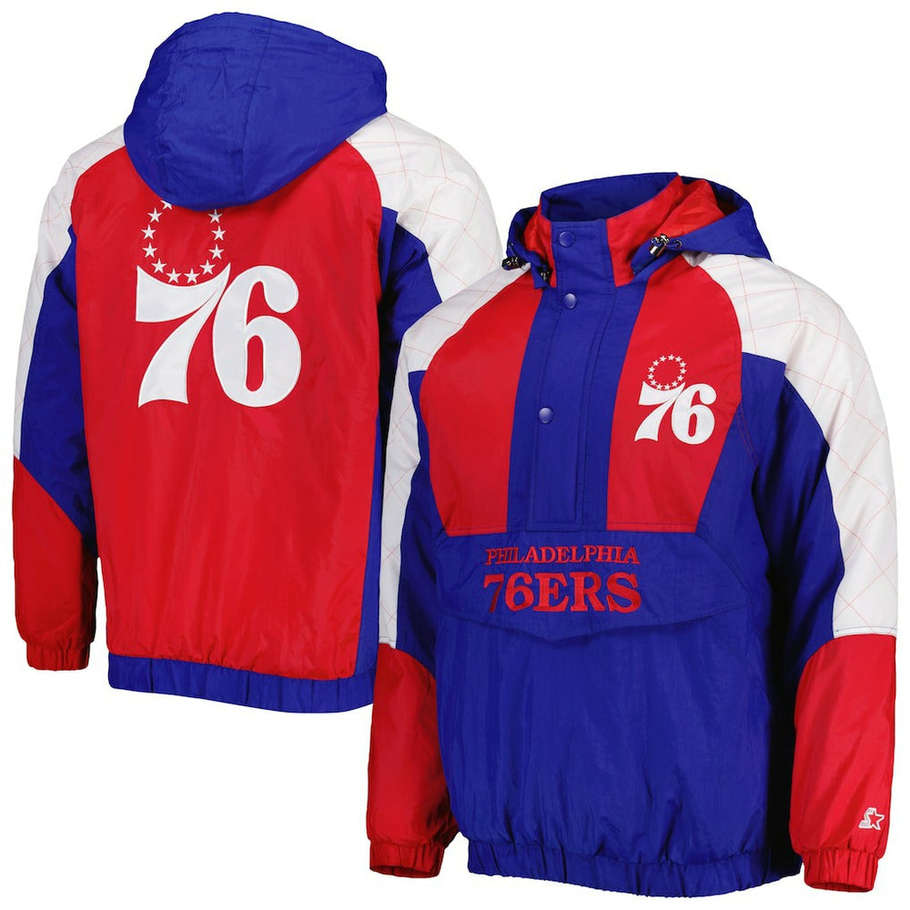 Philadelphia 76ers Starter Body Check Raglan Hoodie Half-Zip Jacket Royal - NBA