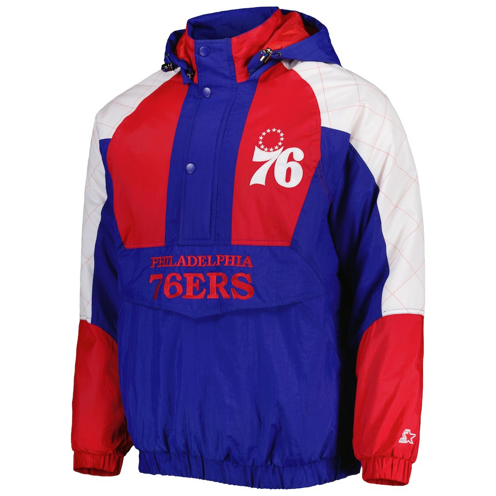 Philadelphia 76ers Starter Body Check Raglan Hoodie Half-Zip Jacket Royal - NBA