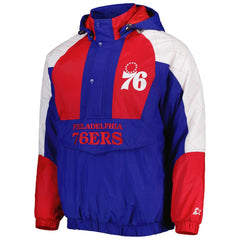 Philadelphia 76ers Starter Body Check Raglan Hoodie Half-Zip Jacket Royal - NBA