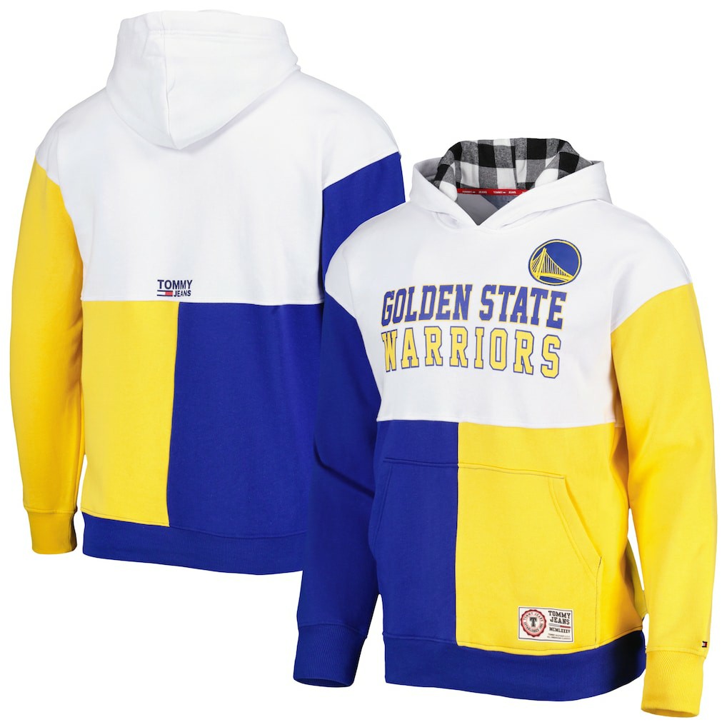 Golden State Warriors Tommy Jeans Andrew Split Pullover Hoodie White/Royal - NBA