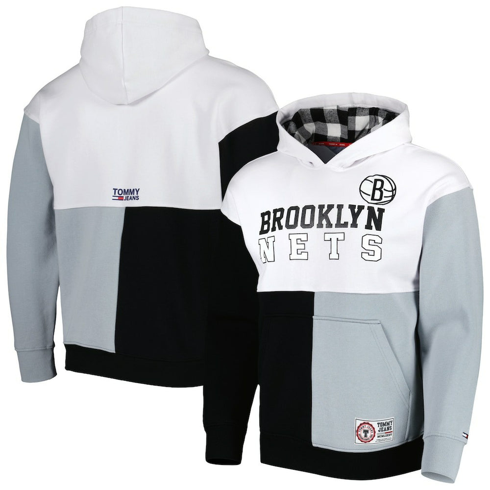 Brooklyn Nets Tommy Jeans Andrew Split Pullover Hoodie White/Black - NBA