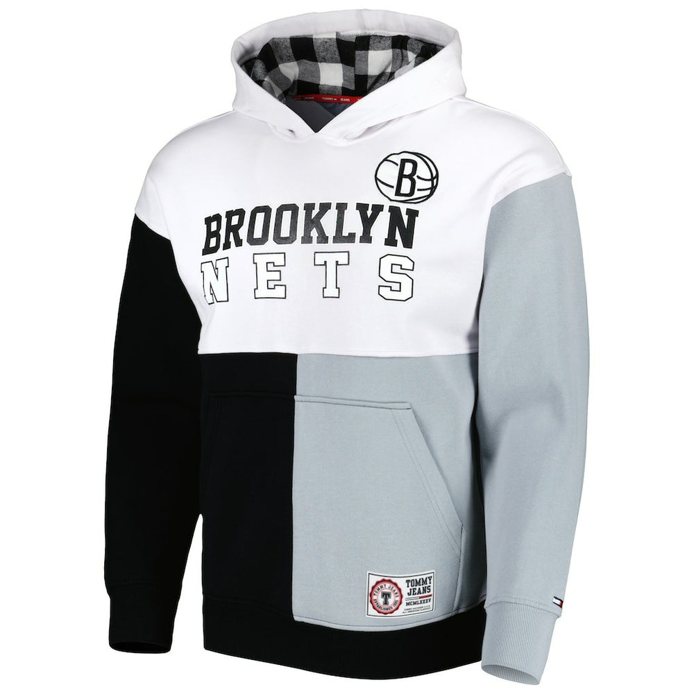 Brooklyn Nets Tommy Jeans Andrew Split Pullover Hoodie White/Black - NBA