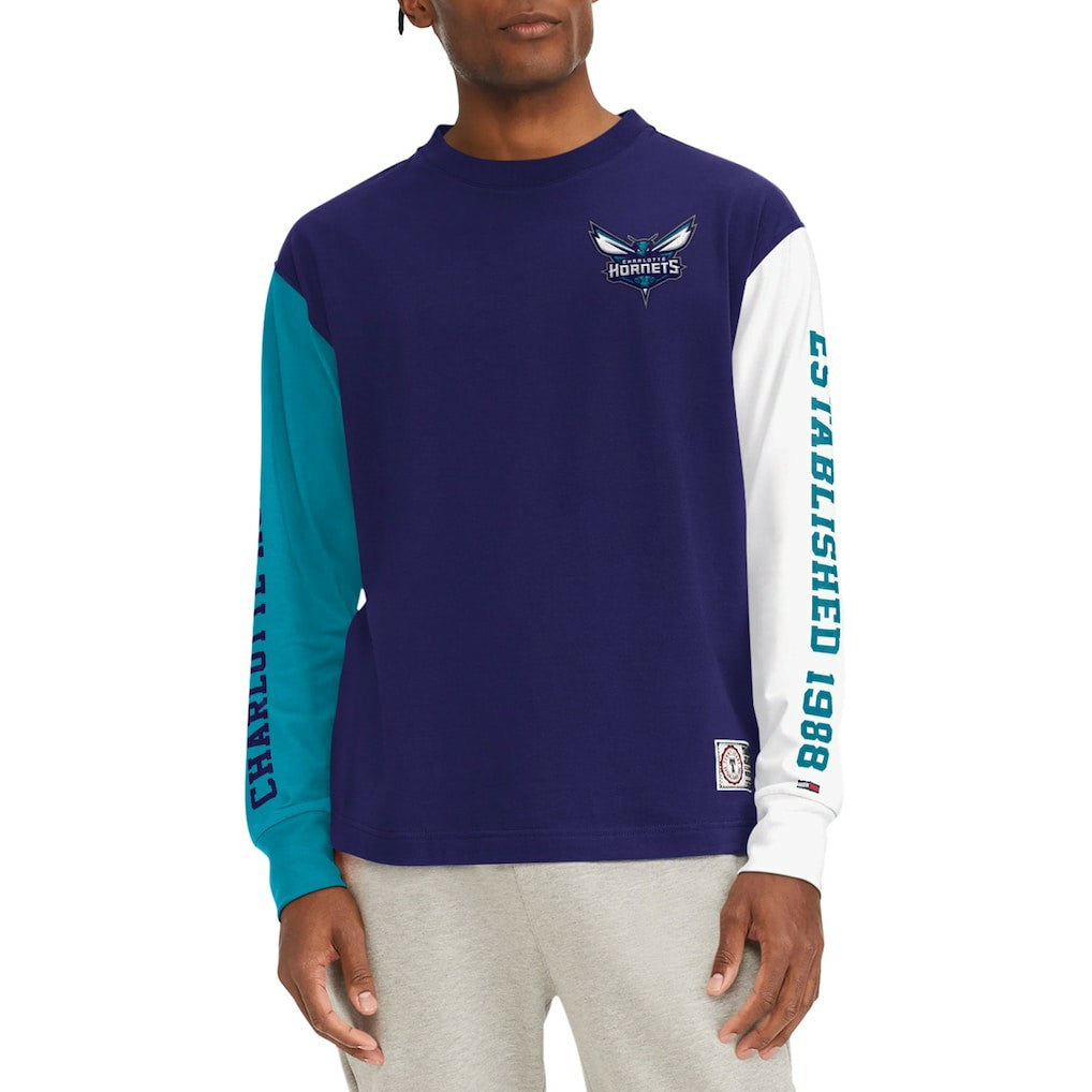 Charlotte Hornets Tommy Jeans Richie Color Block Long Sleeve T-Shirt Purple - NBA