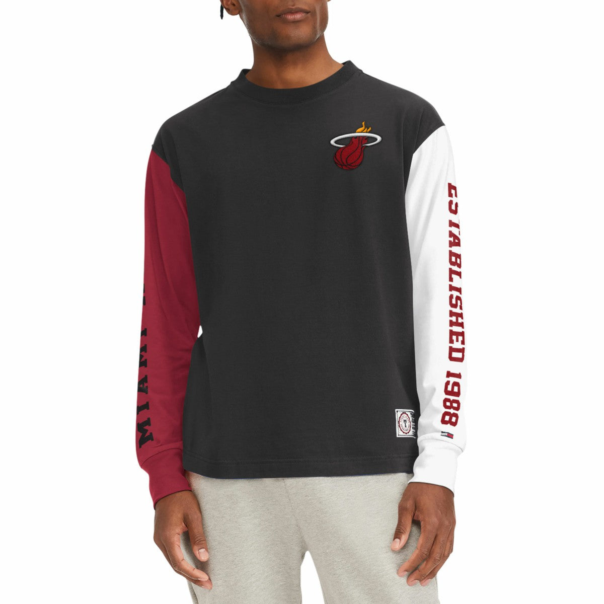 Miami Heat Tommy Jeans Richie Color Block Long Sleeve T-Shirt Black - NBA