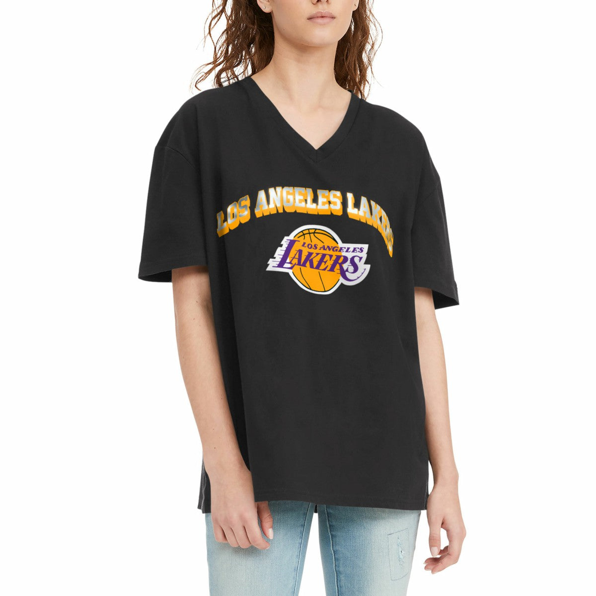 Los Angeles Lakers Tommy Jeans Women's Ashley V-Neck T-Shirt Black - NBA