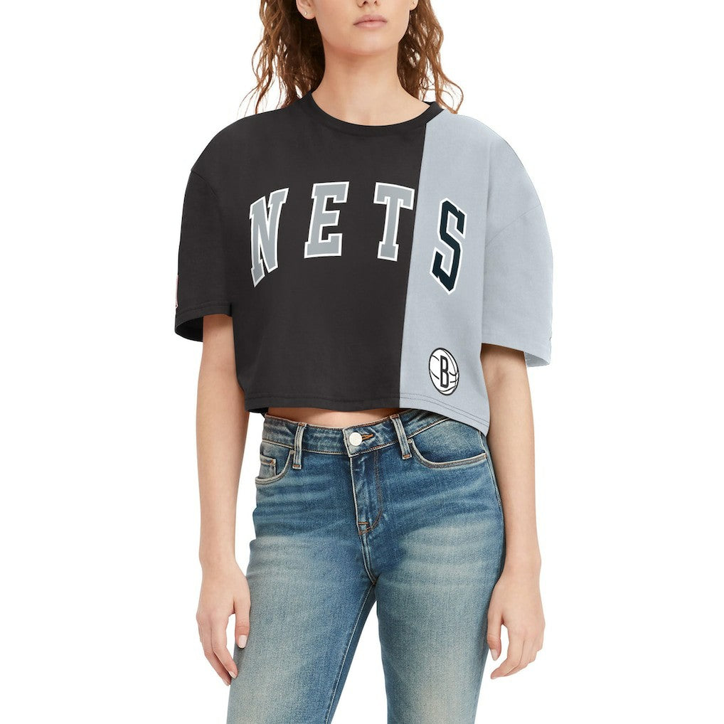 Brooklyn Nets Tommy Jeans Women's Betsy Relaxed Crop T-Shirt Black/White - NBA