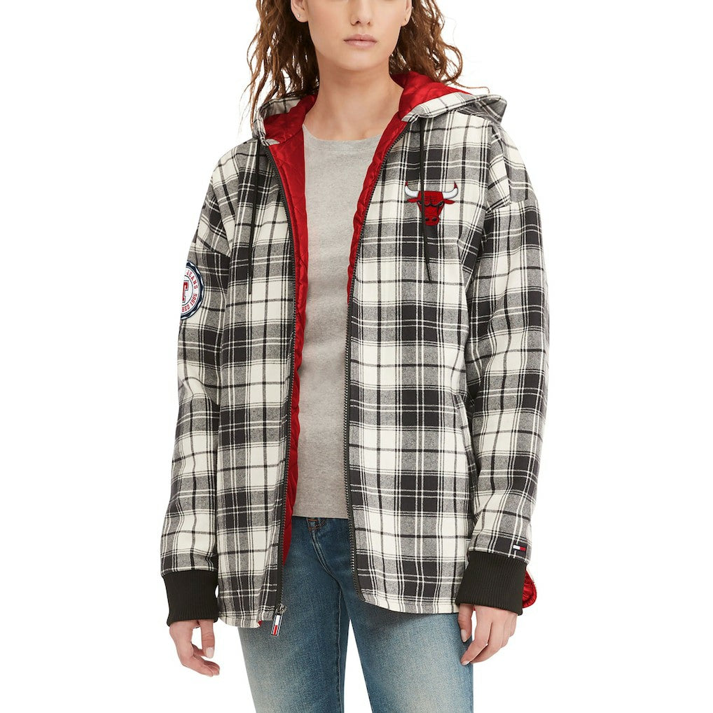 Chicago Bulls Tommy Jeans Women's Molly Flannel Full-Zip Hoodie Black/Cream - NBA