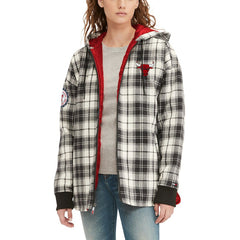 Chicago Bulls Tommy Jeans Women's Molly Flannel Full-Zip Hoodie Black/Cream - NBA
