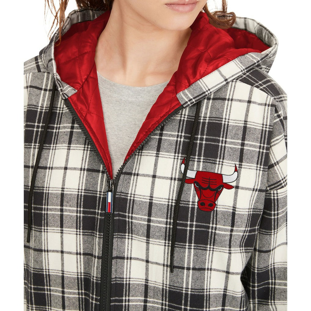 Chicago Bulls Tommy Jeans Women's Molly Flannel Full-Zip Hoodie Black/Cream - NBA