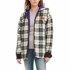 Los Angeles Lakers Tommy Jeans Women's Molly Flannel Full-Zip Hoodie Black/Cream - NBA