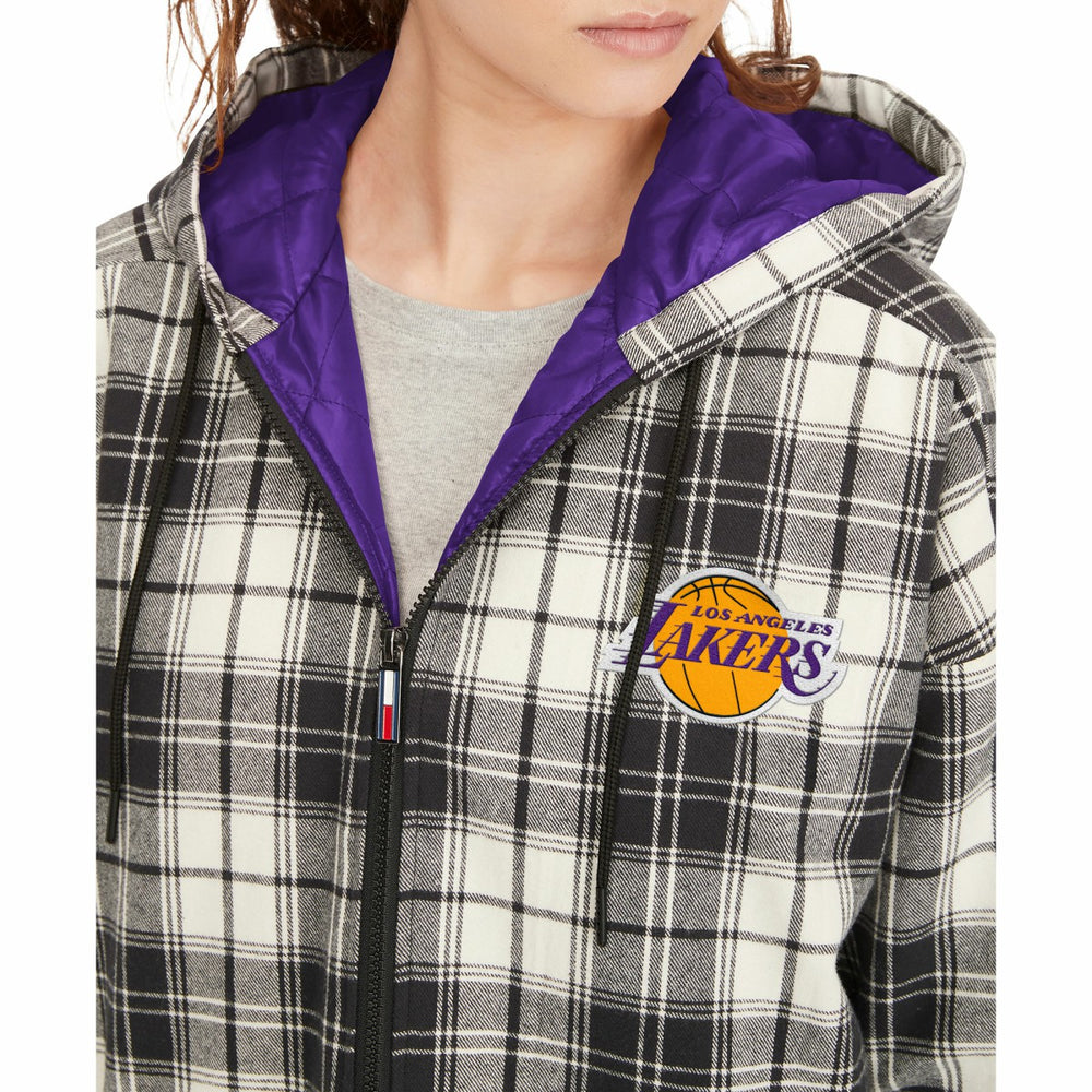 Los Angeles Lakers Tommy Jeans Women's Molly Flannel Full-Zip Hoodie Black/Cream - NBA