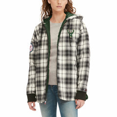 Milwaukee Bucks Tommy Jeans Women's Molly Flannel Full-Zip Hoodie Black/Cream - NBA