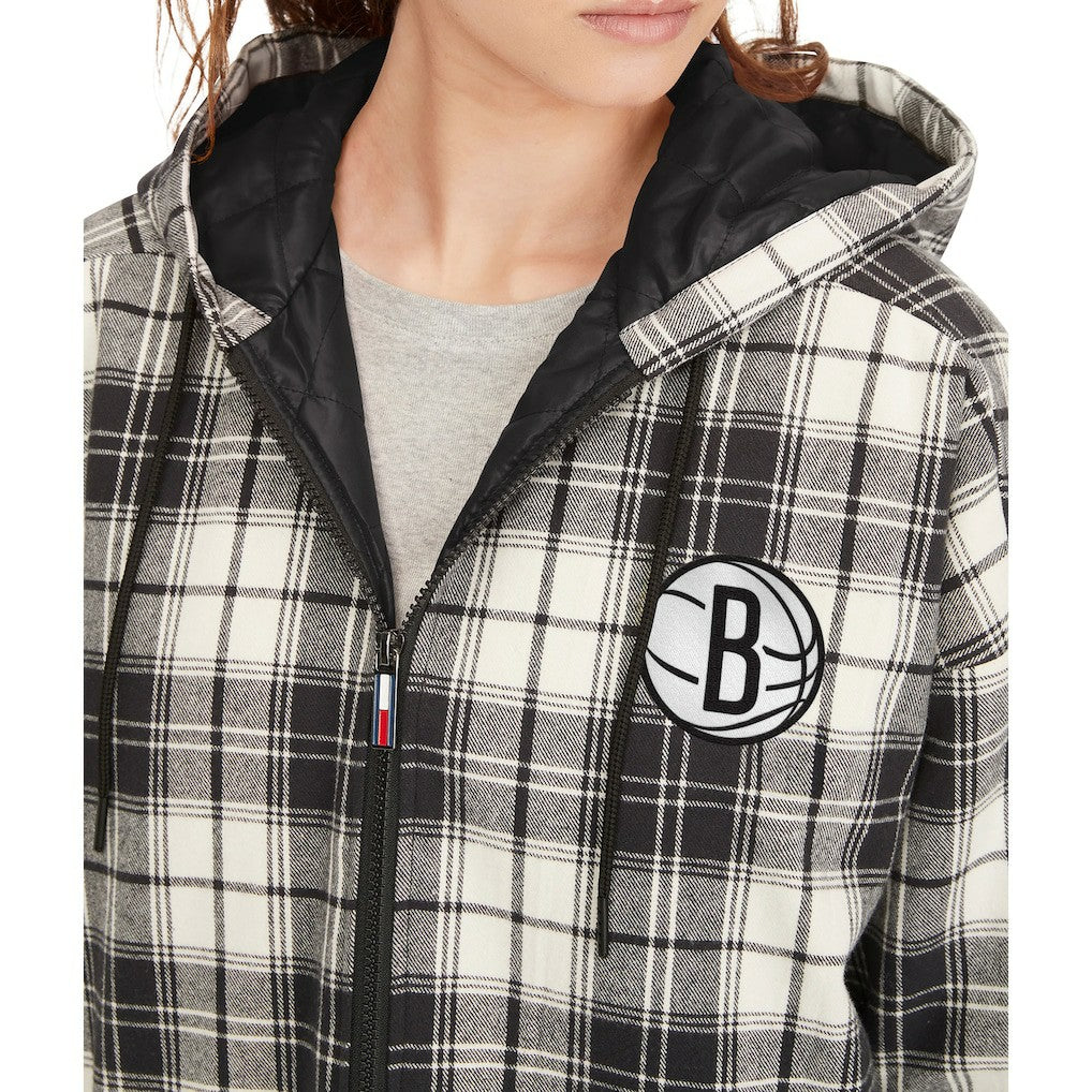 Brooklyn Nets Tommy Jeans Women's Molly Flannel Full-Zip Hoodie Black/Cream - NBA