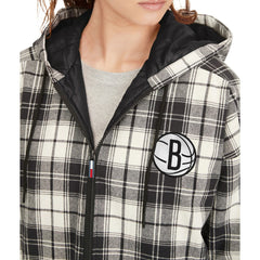 Brooklyn Nets Tommy Jeans Women's Molly Flannel Full-Zip Hoodie Black/Cream - NBA