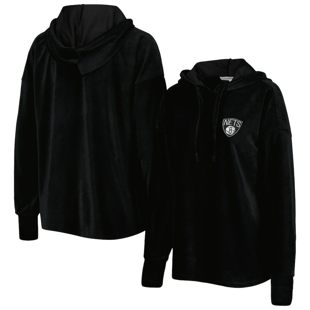 Brooklyn Nets Touch Women's End Line Velour Pullover Hoodie Black - NBA