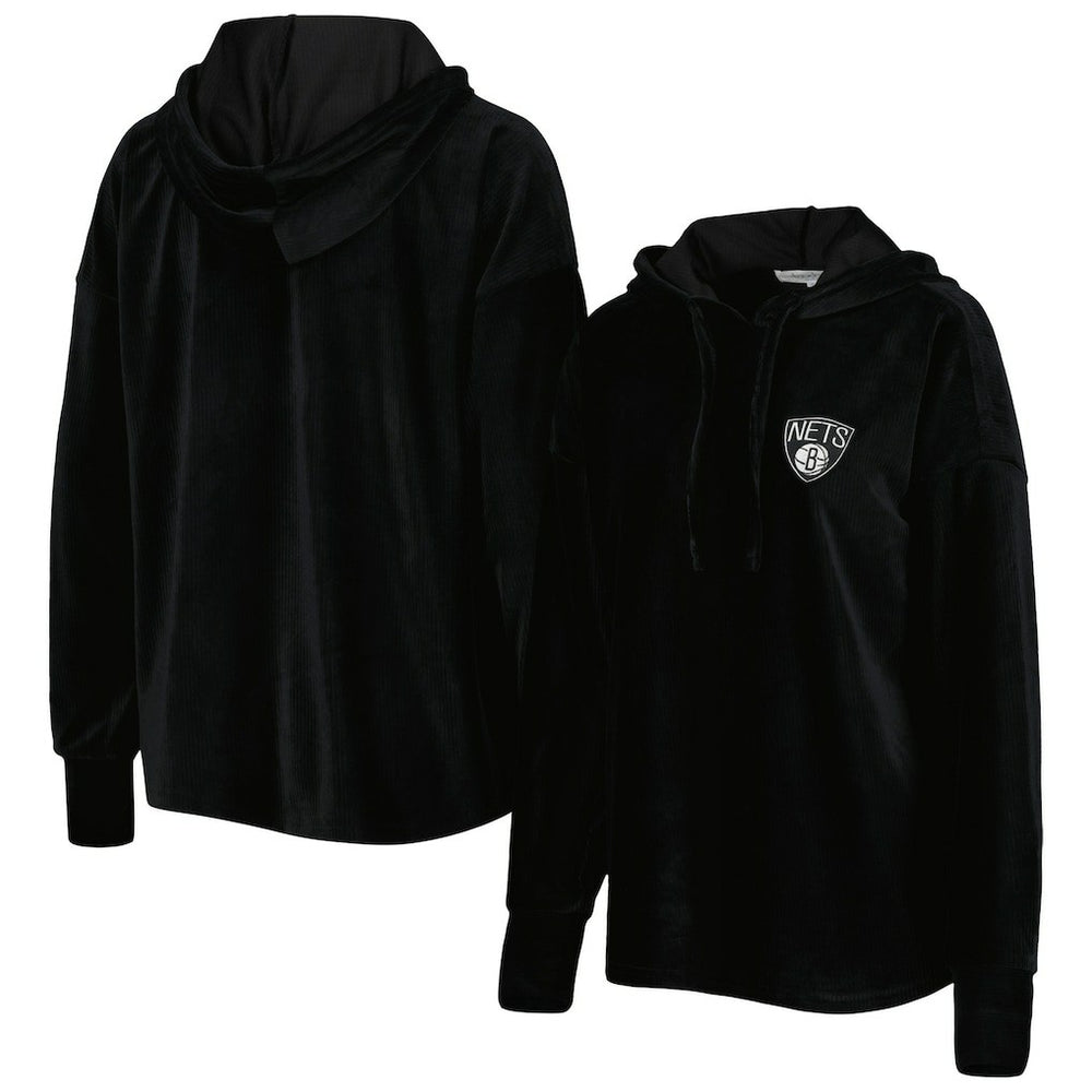 Brooklyn Nets Touch Women's End Line Velour Pullover Hoodie Black - NBA