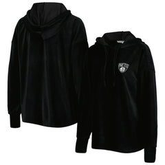 Brooklyn Nets Touch Women's End Line Velour Pullover Hoodie Black - NBA