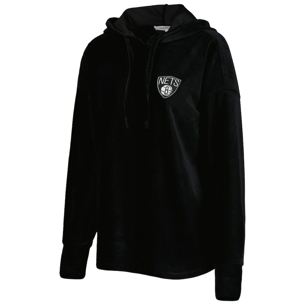 Brooklyn Nets Touch Women's End Line Velour Pullover Hoodie Black - NBA