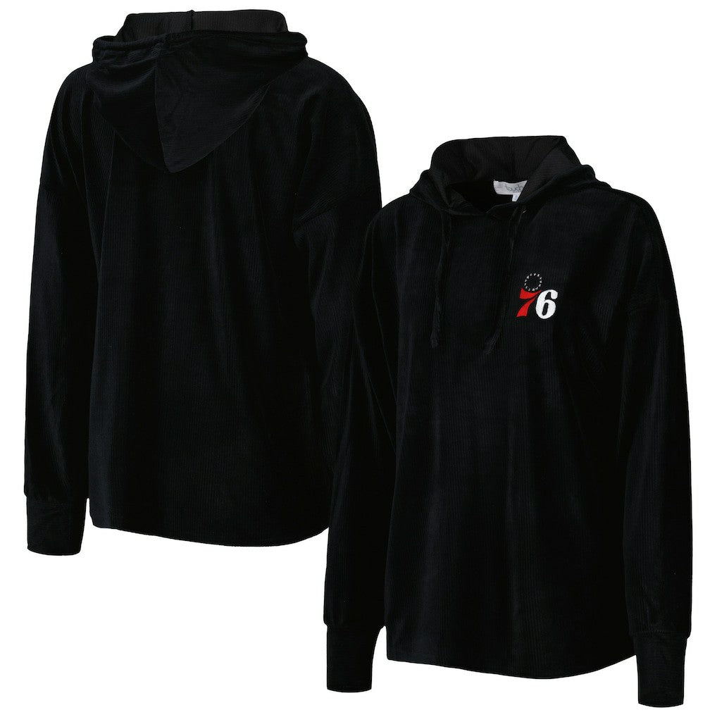 Philadelphia 76ers Touch Women's End Line Velour Pullover Hoodie Black - NBA